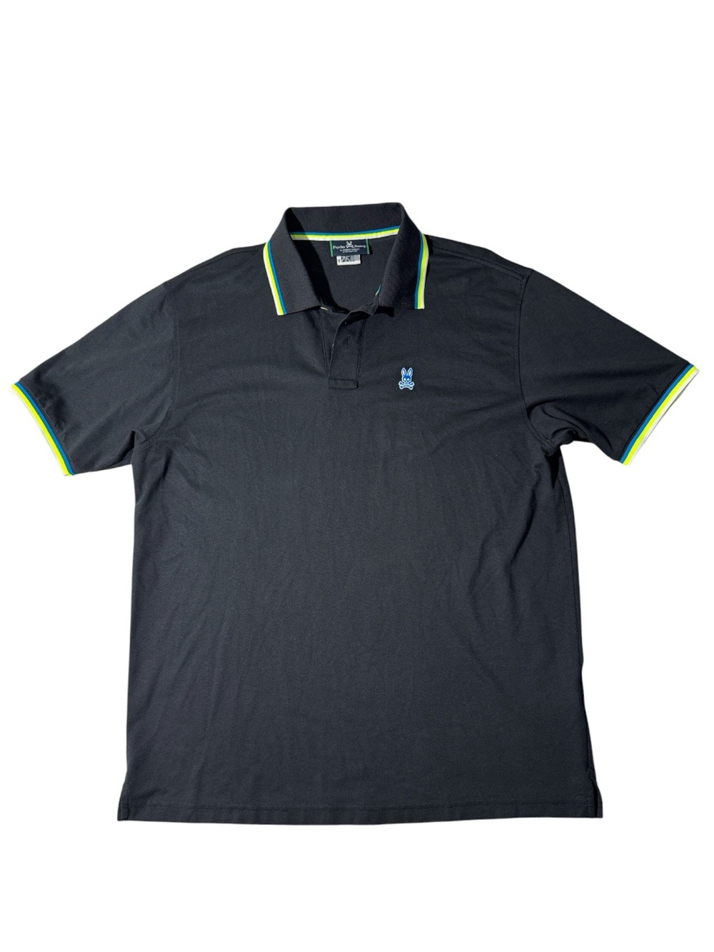 Psycho Bunny mens 9 3XL XXXL black cotton blend textured polo shirt EUC